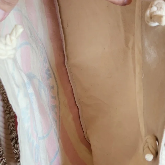 Beach Bag Pink and Cream Striped Tote Canvas Bag - Picture 4 of 8